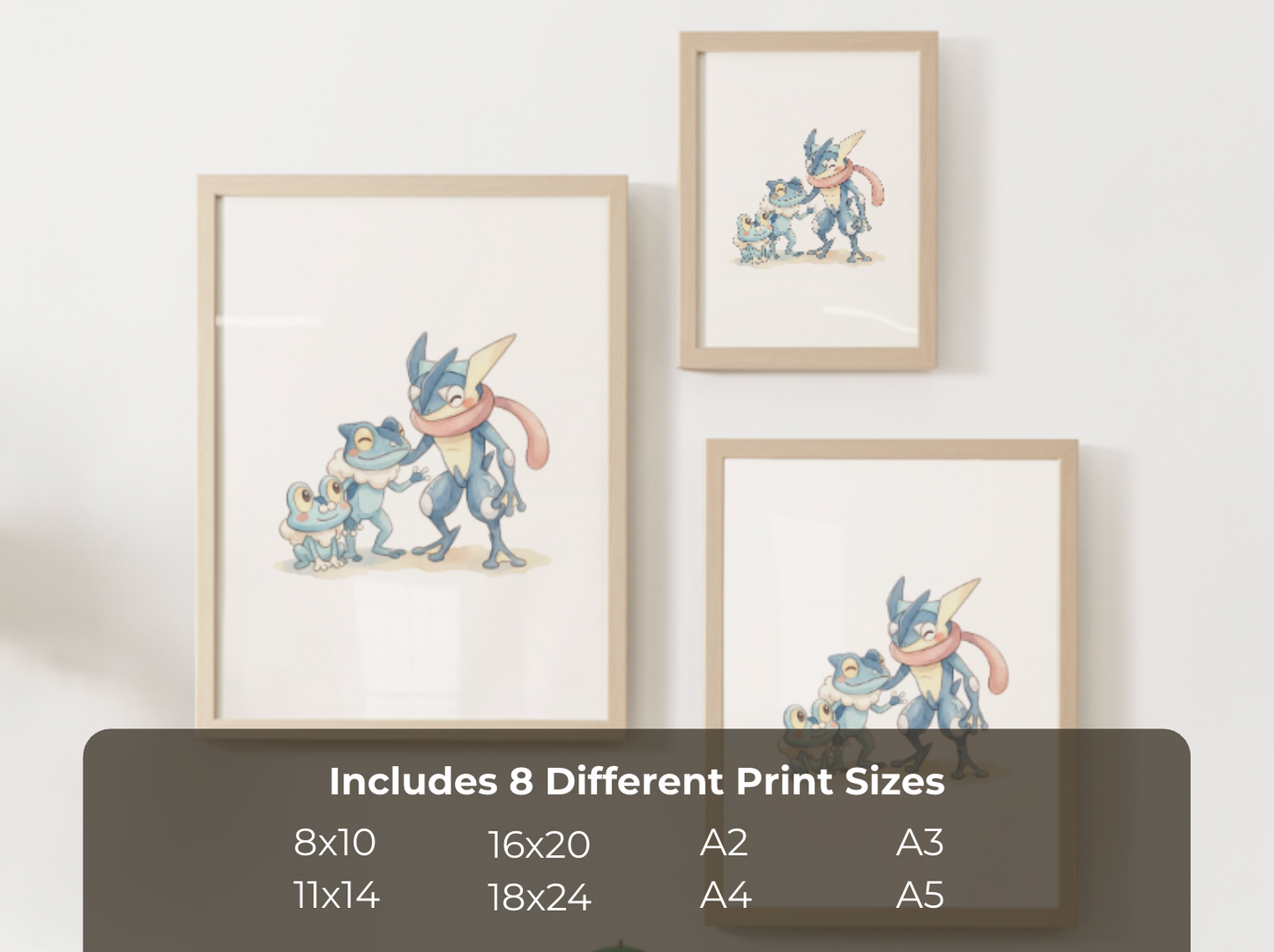Froakie Evolution Line Wall Art Printable, Frogadier Greninja Poster, Pokémon Nursery Decor, Digital Download