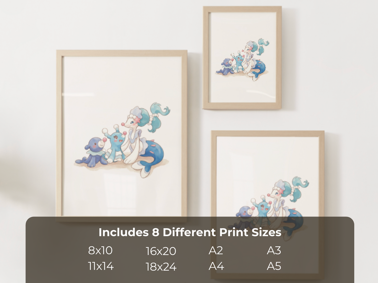 Popplio Evolution Line Wall Art Printable, Brionne Primarina Poster, Pokémon Nursery Decor, Digital Download
