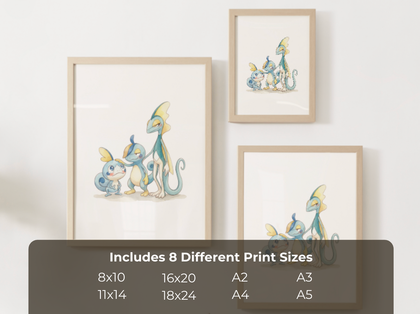 Sobble Evolution Line Wall Art Printable, Drizzile Inteleon Poster, Pokémon Nursery Decor, Digital Download