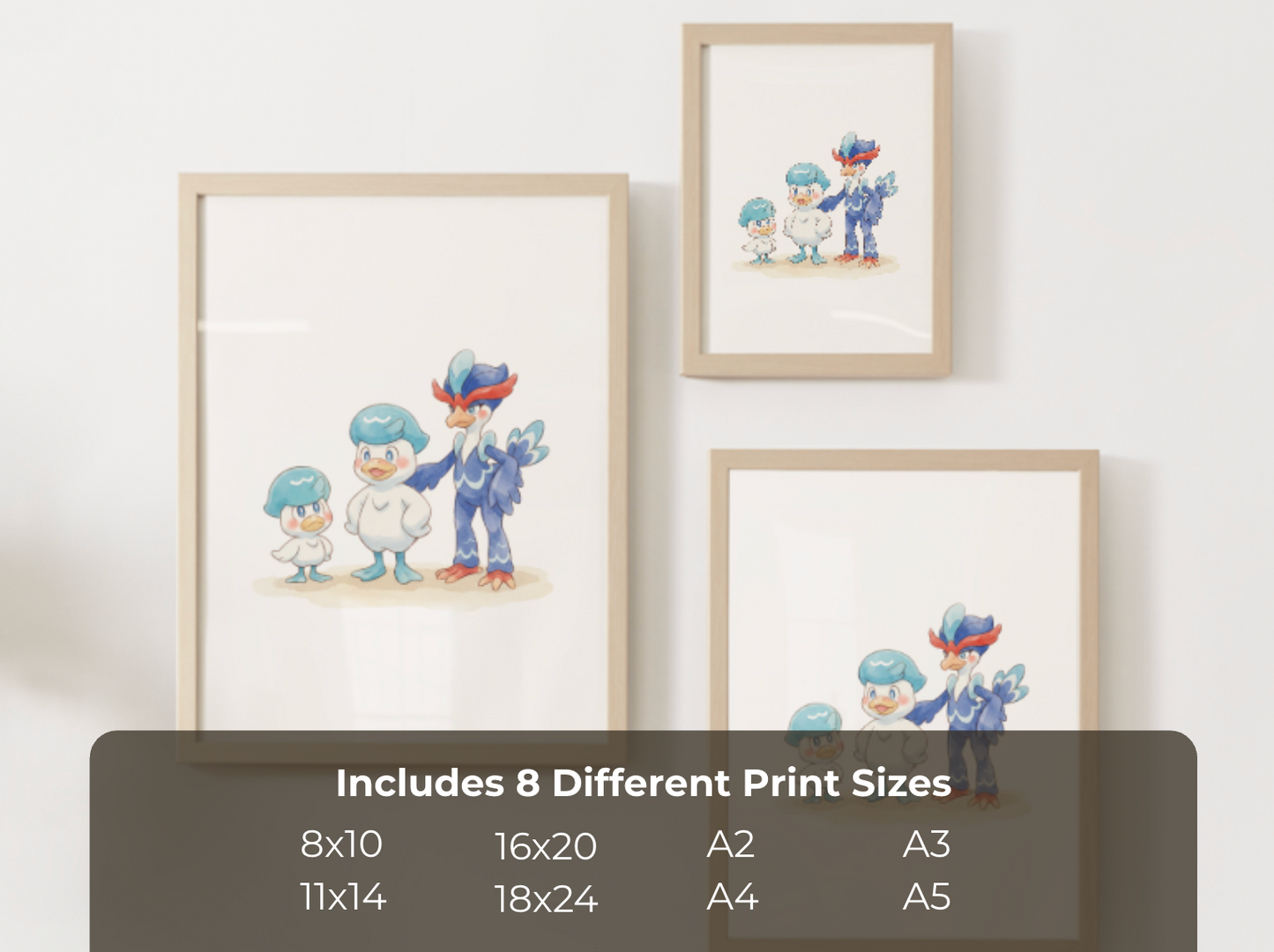 Quaxly Evolution Line Wall Art Printable, Quaxwell Quaquaval Poster, Pokémon Nursery Decor, Digital Download