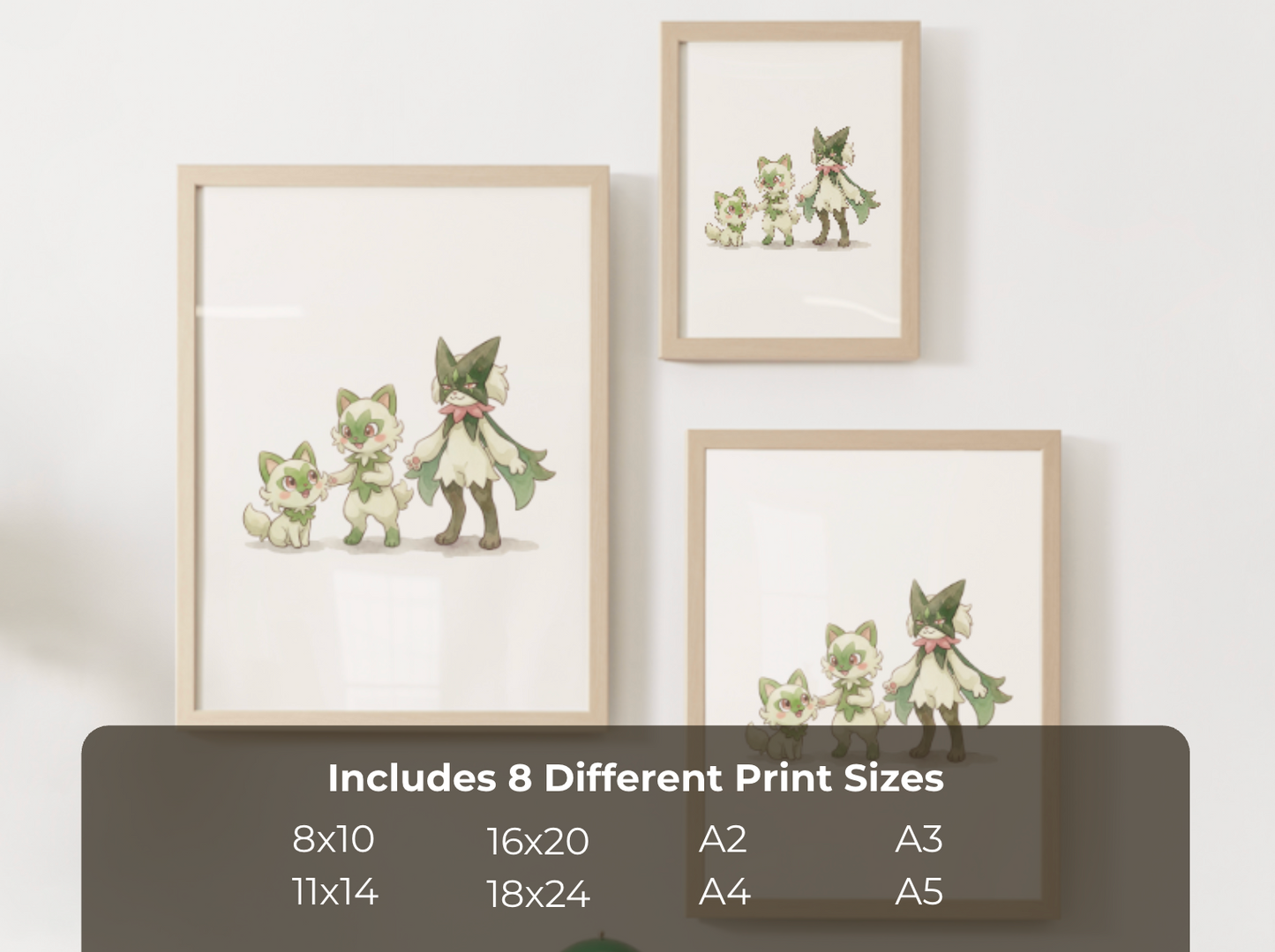 Sprigatito Evolution Line Wall Art Printable, Floragato Meowscarada Poster, Pokémon Nursery Decor, Digital Download