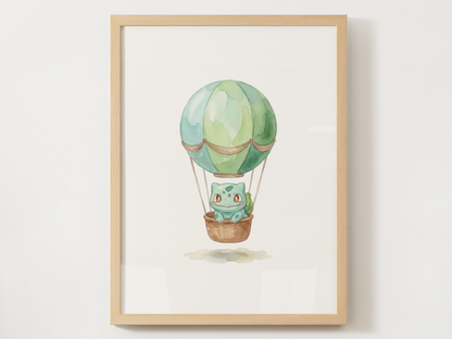Bulbasaur Hot Air Balloon Wall Art, Dreamy Adventure Nursery Poster, Kids Room Decor, Printable Digital Download