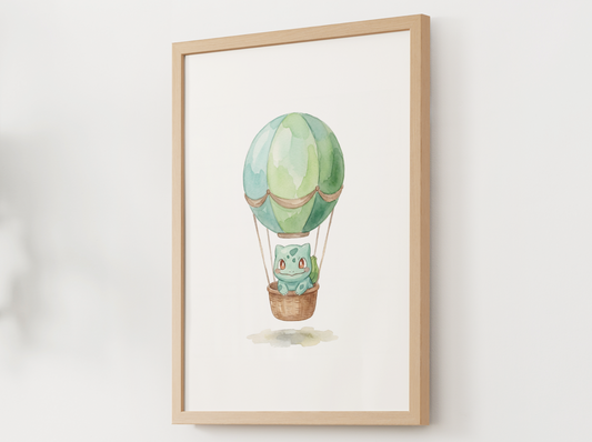 Bulbasaur Hot Air Balloon Wall Art, Dreamy Adventure Nursery Poster, Kids Room Decor, Printable Digital Download