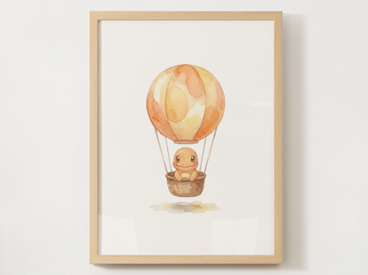 Gen 1 Starters Hot Air Balloon Wall Art, 3 Printable Posters, Bulbasaur Charmander Squirtle, Digital Download
