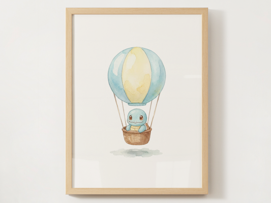 Squirtle Hot Air Balloon Wall Art, Dreamy Adventure Nursery Poster, Kids Room Decor, Printable Digital Download