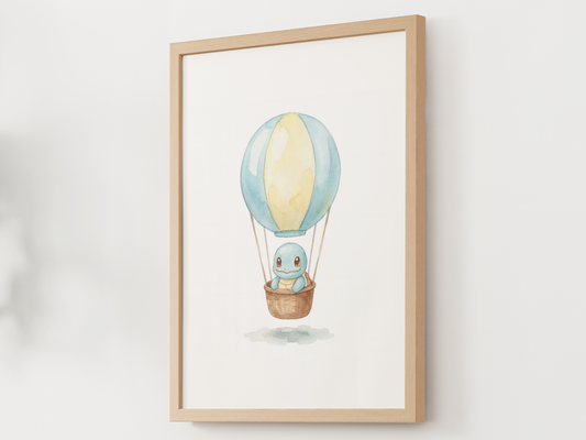 Squirtle Hot Air Balloon Wall Art, Dreamy Adventure Nursery Poster, Kids Room Decor, Printable Digital Download