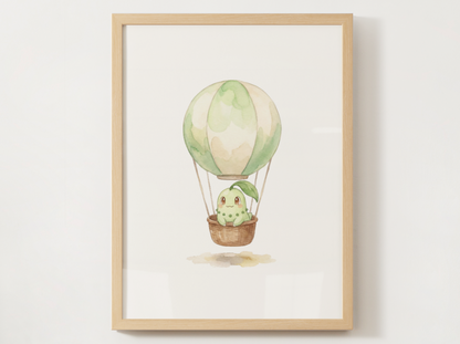 Chikorita Hot Air Balloon Wall Art, Dreamy Adventure Nursery Poster, Kids Room Decor, Printable Digital Download