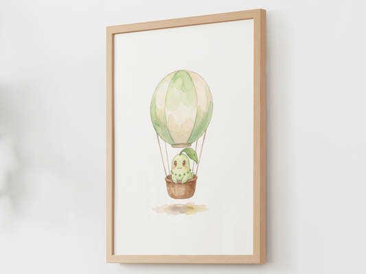 Chikorita Hot Air Balloon Wall Art, Dreamy Adventure Nursery Poster, Kids Room Decor, Printable Digital Download