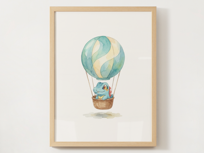 Gen 2 Starters Hot Air Balloon Wall Art, 3 Printable Posters, Chikorita Cyndaquil Totodile, Digital Download