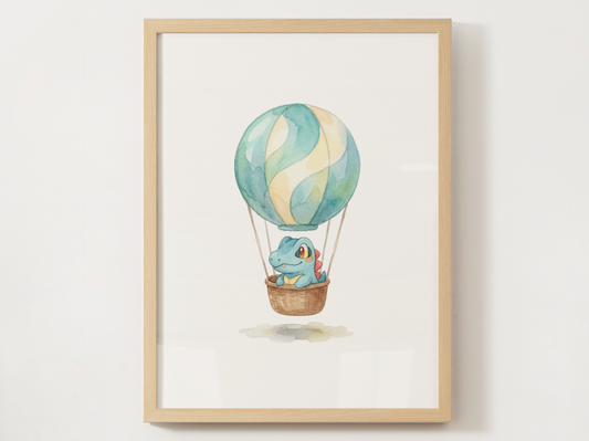 Totodile Hot Air Balloon Wall Art, Dreamy Adventure Nursery Poster, Kids Room Decor, Printable Digital Download