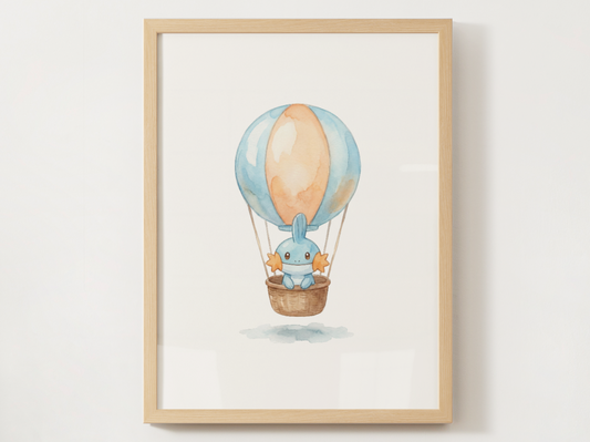 Gen 3 Starters Hot Air Balloon Wall Art, 3 Printable Posters, Treecko Torchic Mudkip, Digital Download
