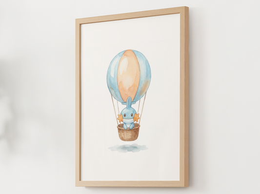 Mudkip Hot Air Balloon Wall Art, Dreamy Adventure Nursery Poster, Kids Room Decor, Printable Digital Download