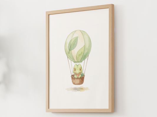 Treecko Hot Air Balloon Wall Art, Dreamy Adventure Nursery Poster, Kids Room Decor, Printable Digital Download