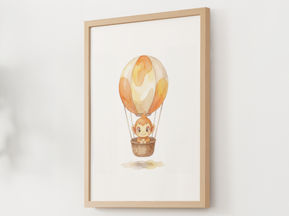 Chimchar Hot Air Balloon Wall Art, Dreamy Adventure Nursery Poster, Kids Room Decor, Printable Digital Download