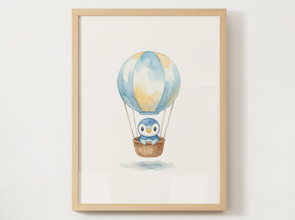 Gen 4 Starters Hot Air Balloon Wall Art, 3 Printable Posters, Turtwig Chimchar Piplup, Digital Download