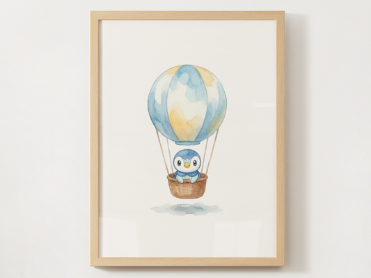 Piplup Hot Air Balloon Wall Art, Dreamy Adventure Nursery Poster, Kids Room Decor, Printable Digital Download