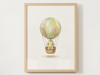 Gen 4 Starters Hot Air Balloon Wall Art, 3 Printable Posters, Turtwig Chimchar Piplup, Digital Download