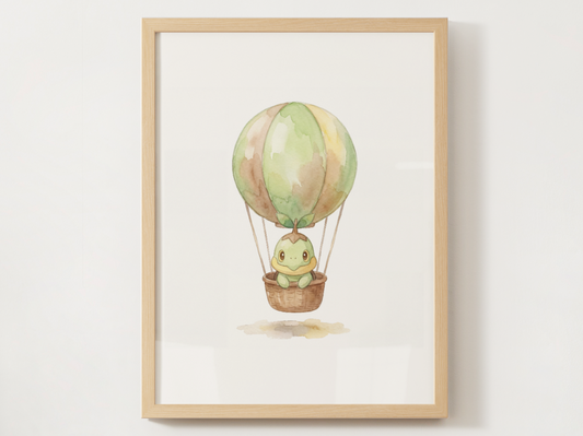 Turtwig Hot Air Balloon Wall Art, Dreamy Adventure Nursery Poster, Kids Room Decor, Printable Digital Download