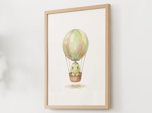 Turtwig Hot Air Balloon Wall Art, Dreamy Adventure Nursery Poster, Kids Room Decor, Printable Digital Download