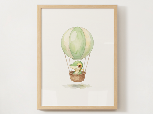 Snivy Hot Air Balloon Wall Art, Dreamy Adventure Nursery Poster, Kids Room Decor, Printable Digital Download