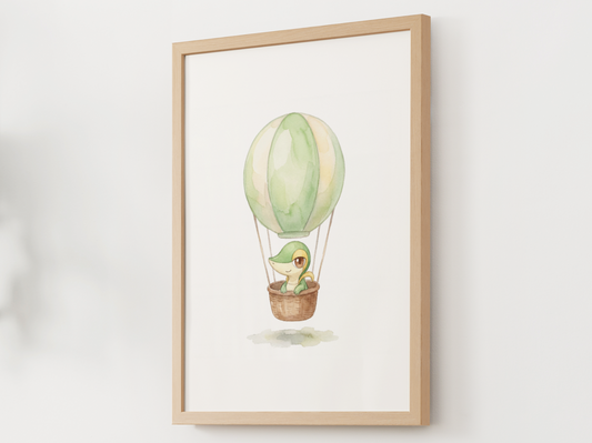 Snivy Hot Air Balloon Wall Art, Dreamy Adventure Nursery Poster, Kids Room Decor, Printable Digital Download