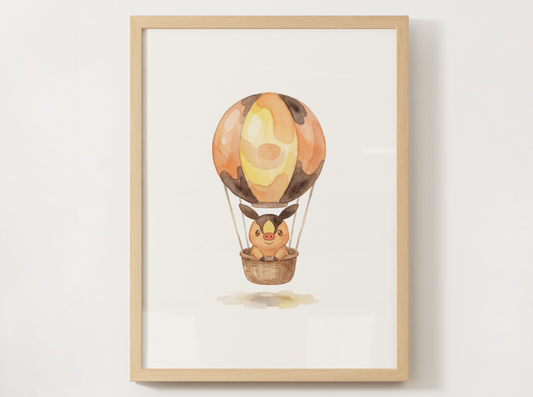 Tepig Hot Air Balloon Wall Art, Dreamy Adventure Nursery Poster, Kids Room Decor, Printable Digital Download