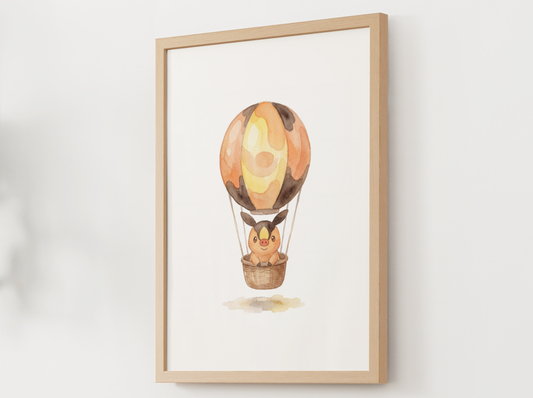 Tepig Hot Air Balloon Wall Art, Dreamy Adventure Nursery Poster, Kids Room Decor, Printable Digital Download