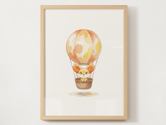 Fennekin Hot Air Balloon Wall Art, Dreamy Adventure Nursery Poster, Kids Room Decor, Printable Digital Download