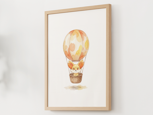 Fennekin Hot Air Balloon Wall Art, Dreamy Adventure Nursery Poster, Kids Room Decor, Printable Digital Download