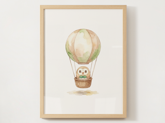 Rowlet Hot Air Balloon Wall Art, Dreamy Adventure Nursery Poster, Kids Room Decor, Printable Digital Download