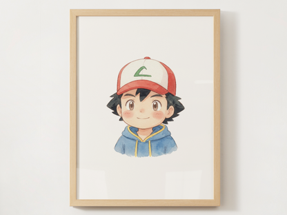 Ash Kanto Trainer Wall Art Printable, Gen 1 Pokémon Poster, Kids Room Decor, Digital Download