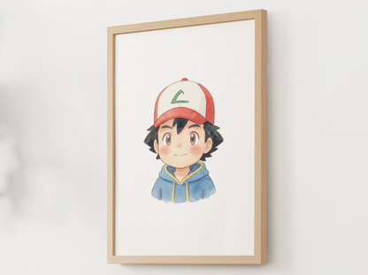 Ash Kanto Trainer Wall Art Printable, Gen 1 Pokémon Poster, Kids Room Decor, Digital Download