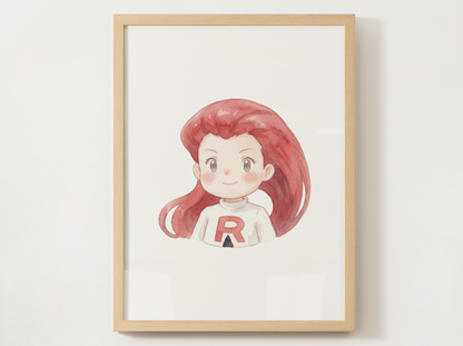 Jessie Kanto Trainer Wall Art Printable, Gen 1 Pokémon Poster, Kids Room Decor, Digital Download
