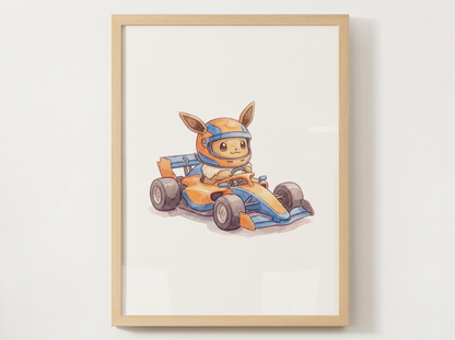 Eevee Race Car Wall Art Bundle, 8 Printable Posters, Formula Style Racing Theme, Kids Room Decor, Instant Download