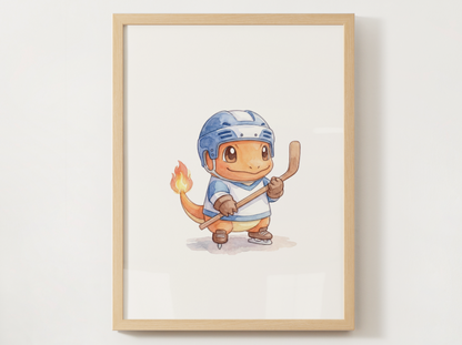 Charmander Hockey Wall Art, Cute Rink Theme Nursery Poster, Kids Room Decor, Printable Digital Download