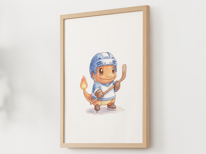 Charmander Hockey Wall Art, Cute Rink Theme Nursery Poster, Kids Room Decor, Printable Digital Download