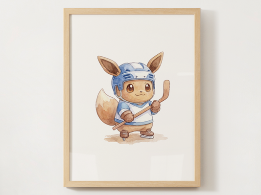Eevee Hockey Wall Art, Cute Rink Theme Nursery Poster, Kids Room Decor, Printable Digital Download
