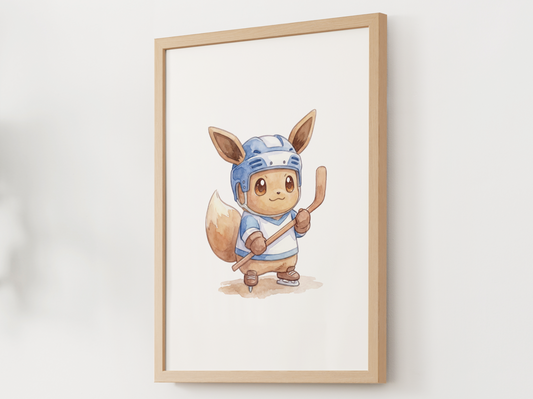 Eevee Hockey Wall Art, Cute Rink Theme Nursery Poster, Kids Room Decor, Printable Digital Download
