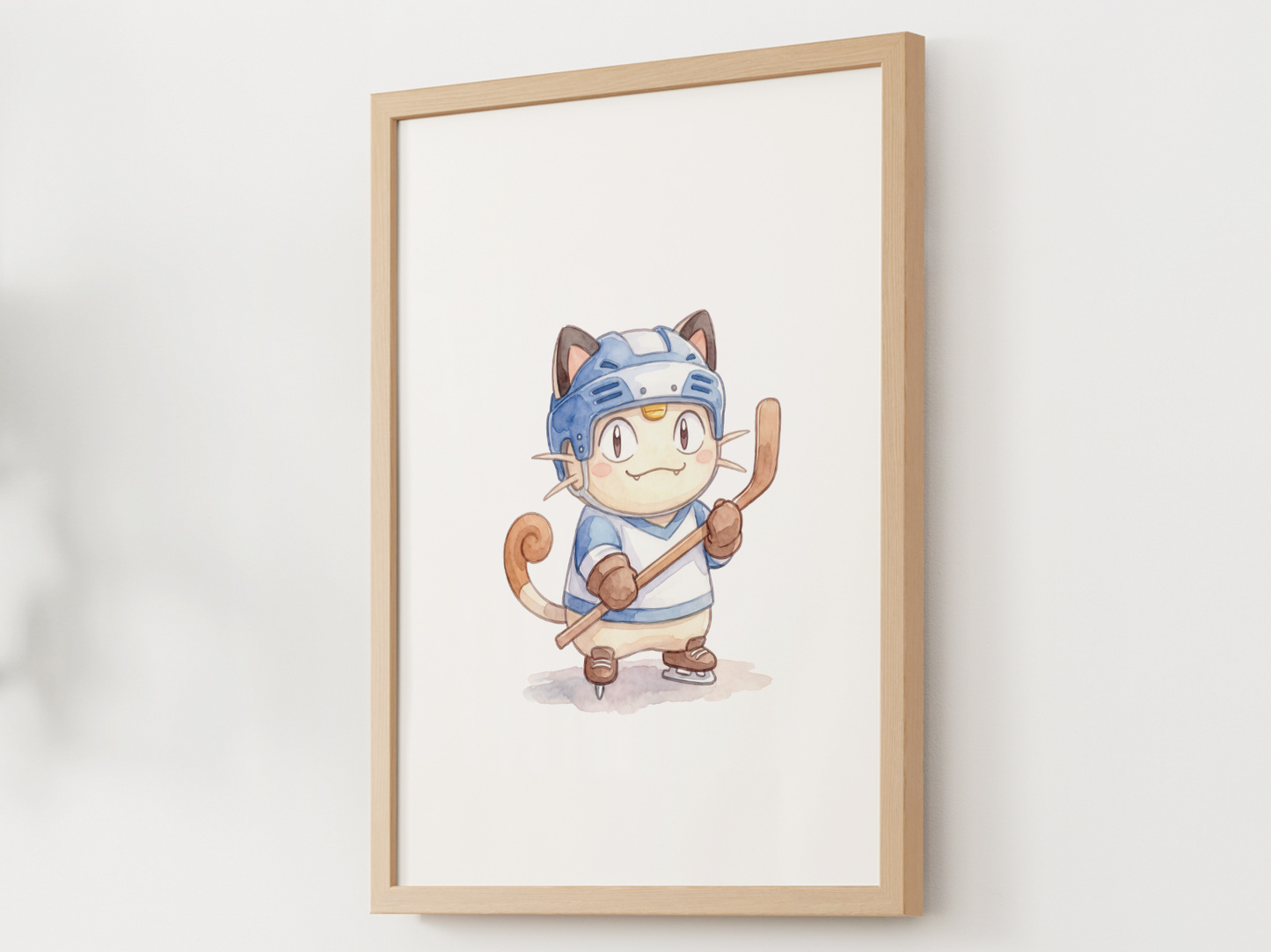 Meowth Hockey Wall Art, Cute Rink Theme Nursery Poster, Kids Room Decor, Printable Digital Download