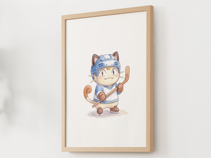 Meowth Hockey Wall Art, Cute Rink Theme Nursery Poster, Kids Room Decor, Printable Digital Download