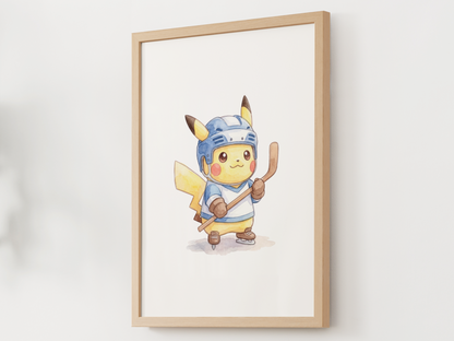 Pikachu Hockey Wall Art, Cute Rink Theme Nursery Poster, Kids Room Decor, Printable Digital Download