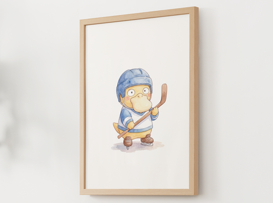 Psyduck Hockey Wall Art, Cute Rink Theme Nursery Poster, Kids Room Decor, Printable Digital Download