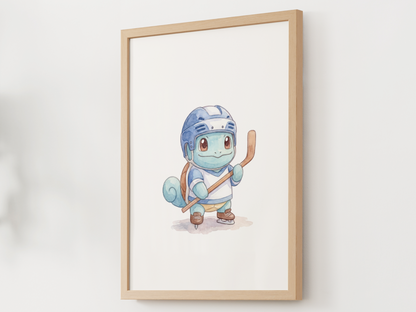 Squirtle Hockey Wall Art, Cute Rink Theme Nursery Poster, Kids Room Decor, Printable Digital Download