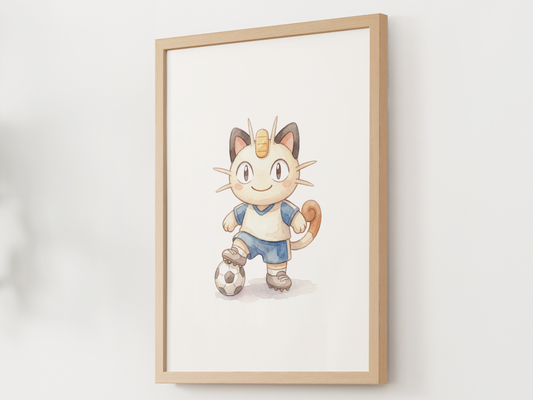 Meowth Soccer Wall Art, Cute Match Day Nursery Poster, Kids Room Decor, Printable Digital Download