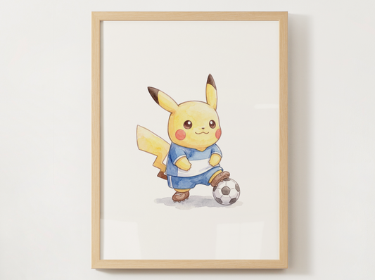 Pikachu Soccer Wall Art, Cute Match Day Nursery Poster, Kids Room Decor, Printable Digital Download