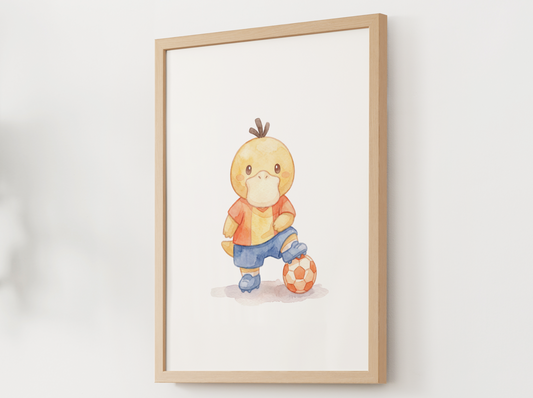 Psyduck Soccer Wall Art, Cute Match Day Nursery Poster, Kids Room Decor, Printable Digital Download
