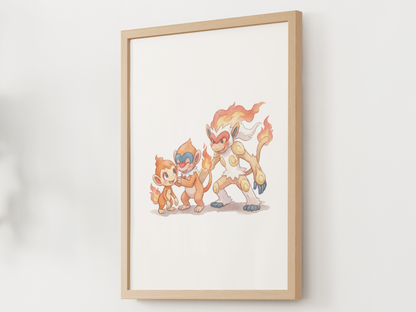 Chimchar Evolution Line Wall Art Printable, Monferno Infernape Poster, Pokémon Nursery Decor, Digital Download
