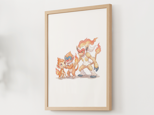 Chimchar Evolution Line Wall Art Printable, Monferno Infernape Poster, Pokémon Nursery Decor, Digital Download