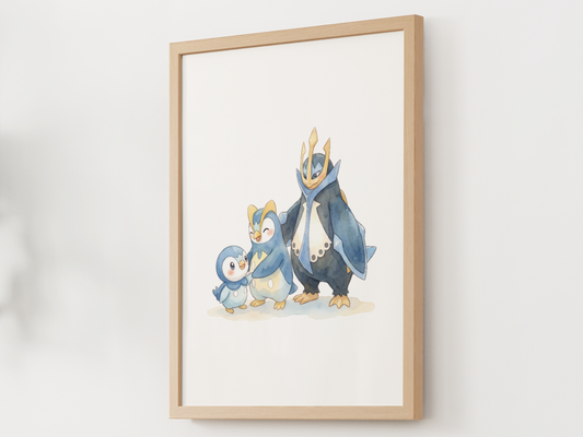 Piplup Evolution Line Wall Art Printable, Prinplup Empoleon Poster, Pokémon Nursery Decor, Digital Download