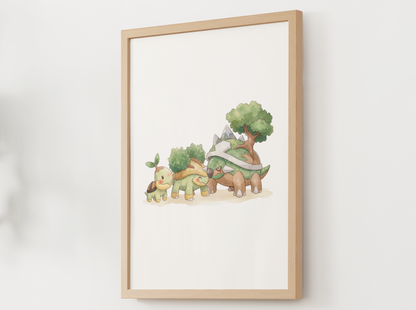 Turtwig Evolution Line Wall Art Printable, Grotle Torterra Poster, Pokémon Nursery Decor, Digital Download